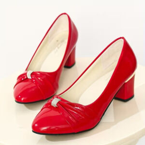 Ladies Elegant Patent Leather Block heel Pump Dress Shoes
